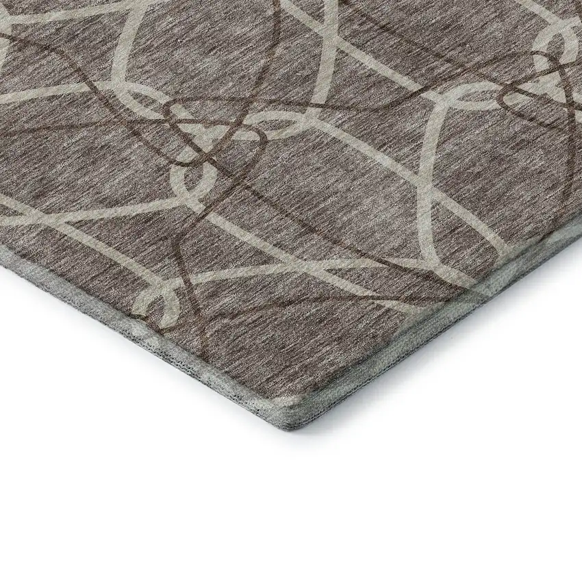 Taupe Beige And Brown Geometric Washable Area Rug With UV Protection Photo 6