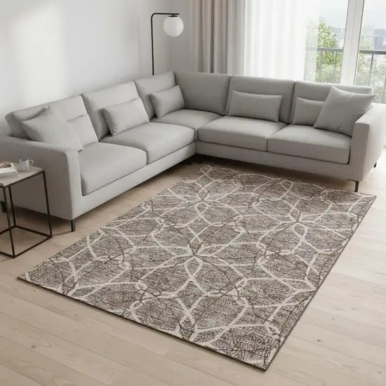 Taupe Beige And Brown Geometric Washable Area Rug With UV Protection Photo 2