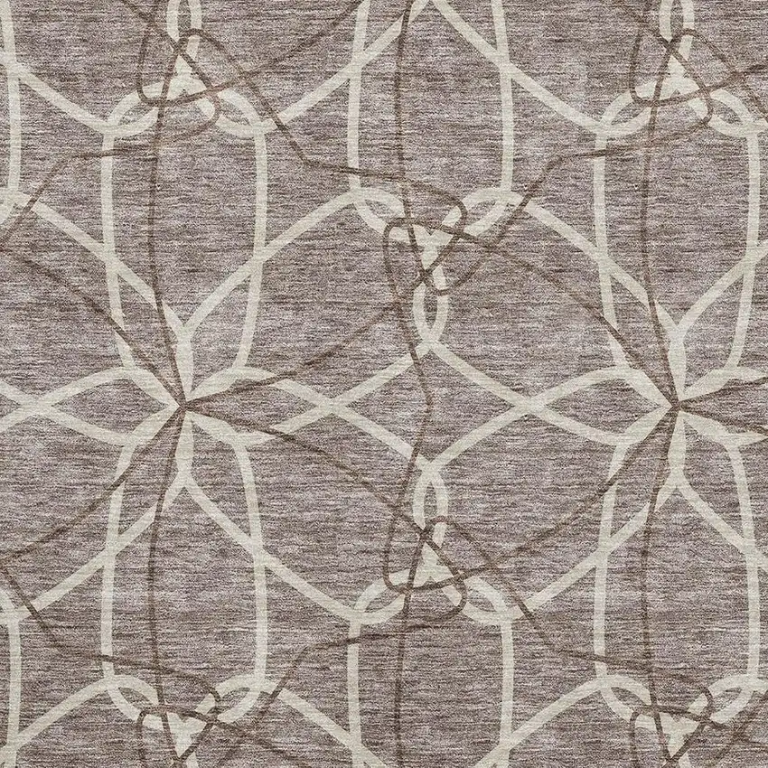 Taupe Beige And Brown Geometric Washable Area Rug With UV Protection Photo 2