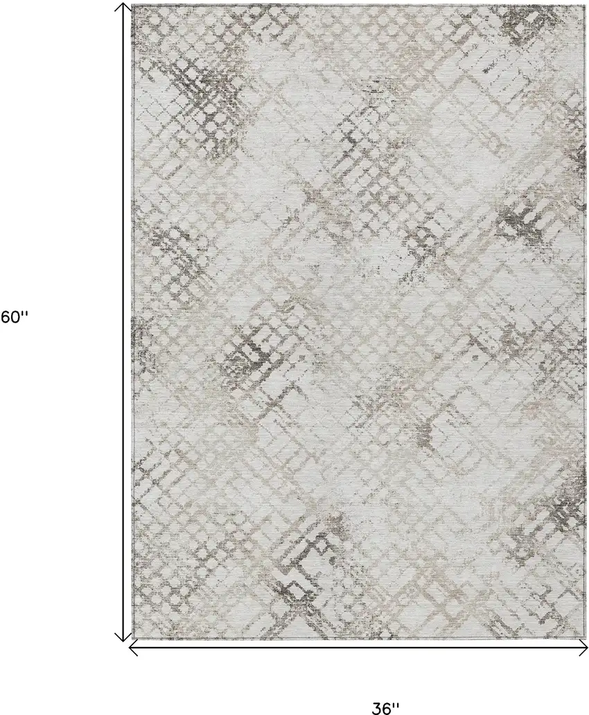 Taupe Beige And Brown Geometric Washable Indoor Outdoor Area Rug Photo 3