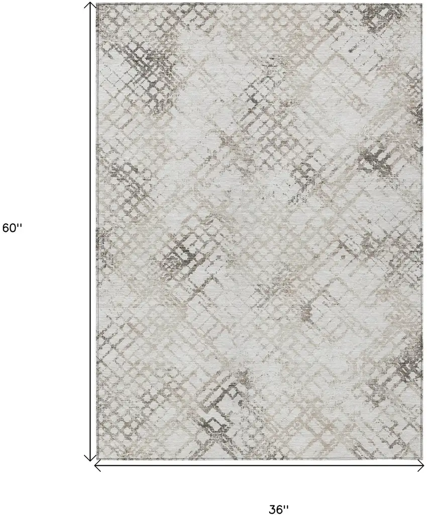 Taupe Beige And Brown Geometric Washable Indoor Outdoor Area Rug Photo 3