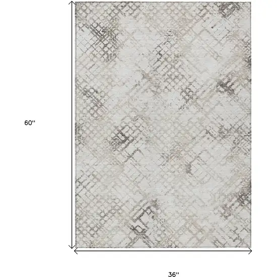 Taupe Beige And Brown Geometric Washable Indoor Outdoor Area Rug Photo 3