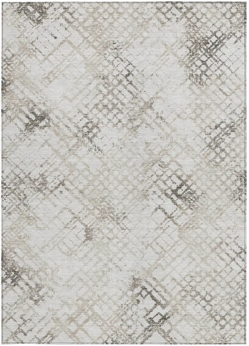 Taupe Beige And Brown Geometric Washable Indoor Outdoor Area Rug Photo 7