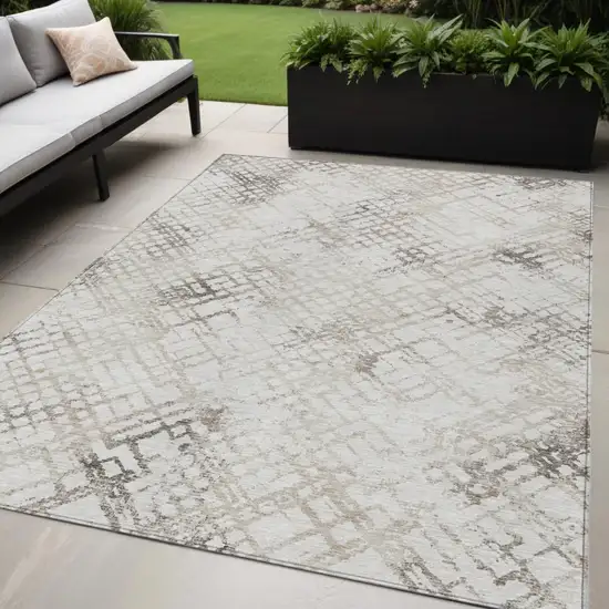 Taupe Beige And Brown Geometric Washable Indoor Outdoor Area Rug Photo 1