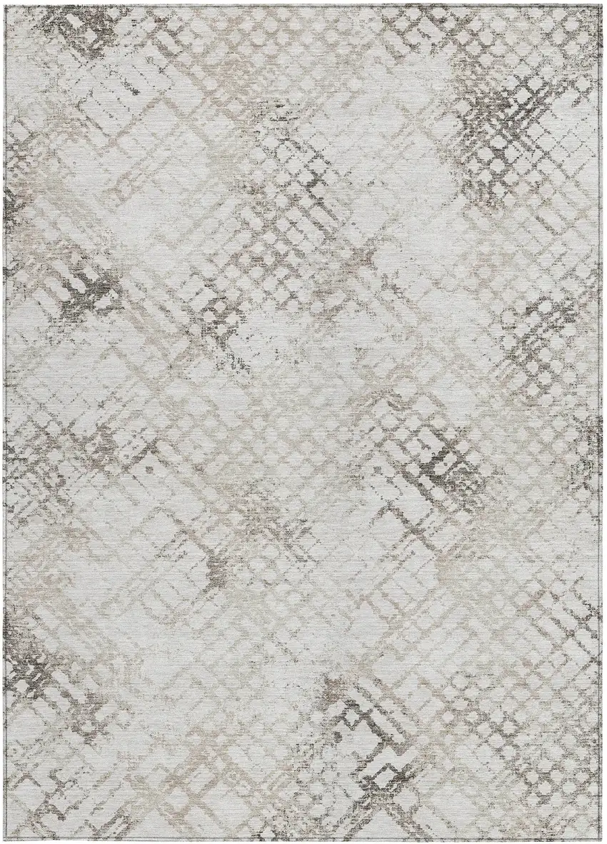 Taupe Beige And Brown Geometric Washable Indoor Outdoor Area Rug Photo 6