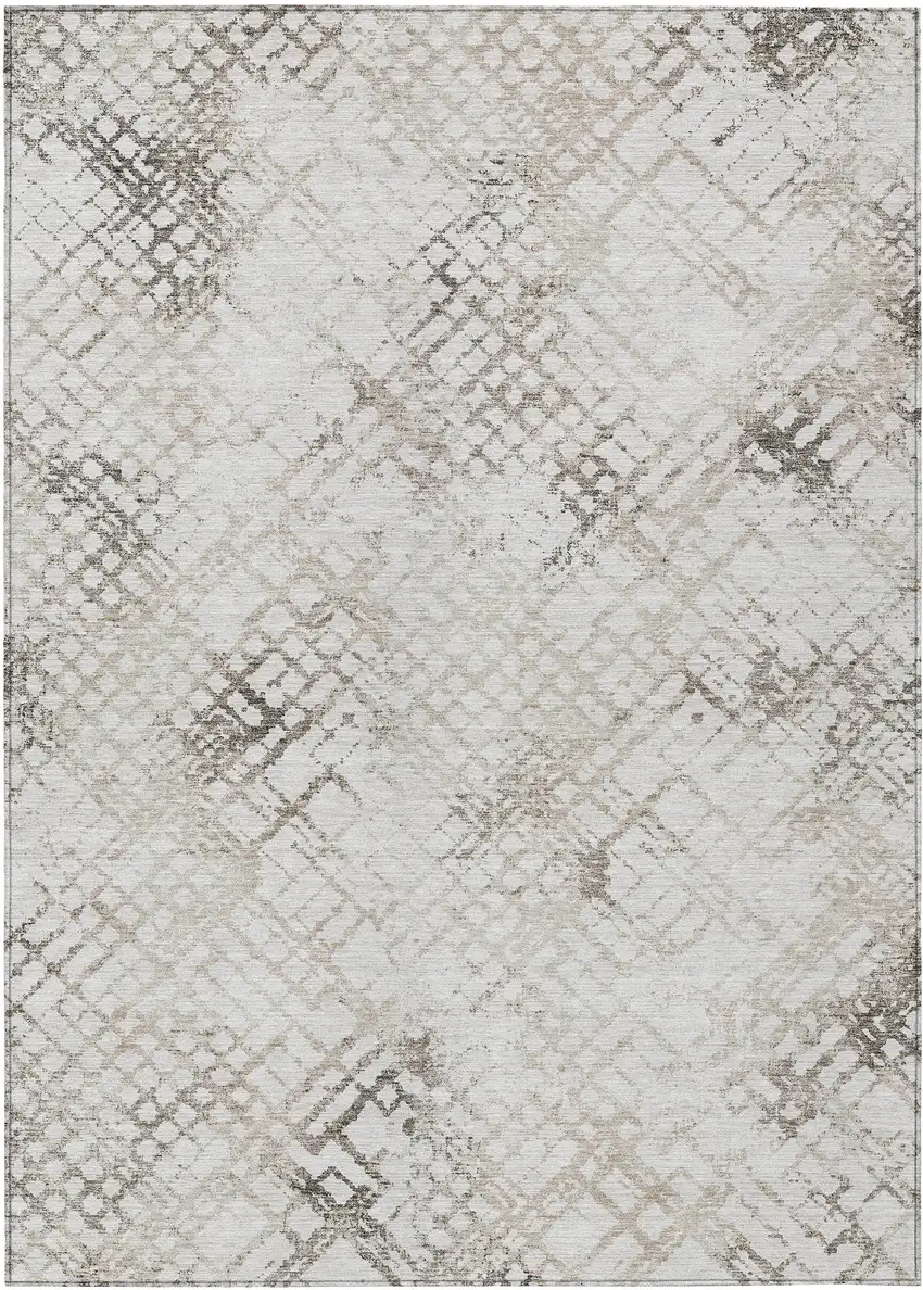 Taupe Beige And Brown Geometric Washable Indoor Outdoor Area Rug Photo 2