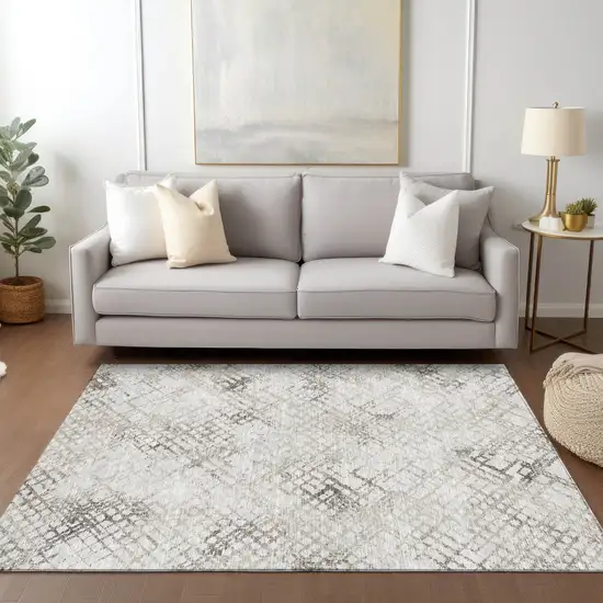 Taupe Beige And Brown Geometric Washable Indoor Outdoor Area Rug Photo 9