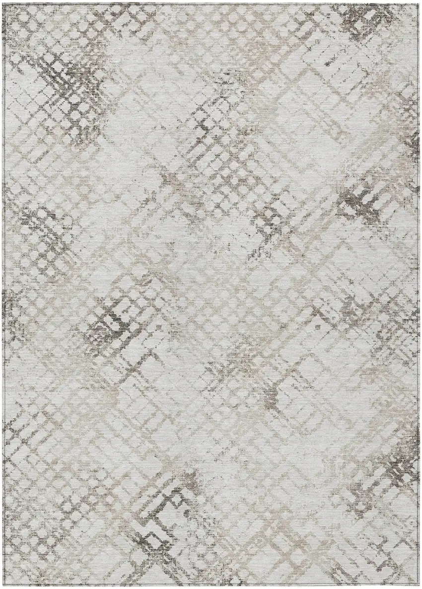 Taupe Beige And Brown Geometric Washable Indoor Outdoor Area Rug Photo 2
