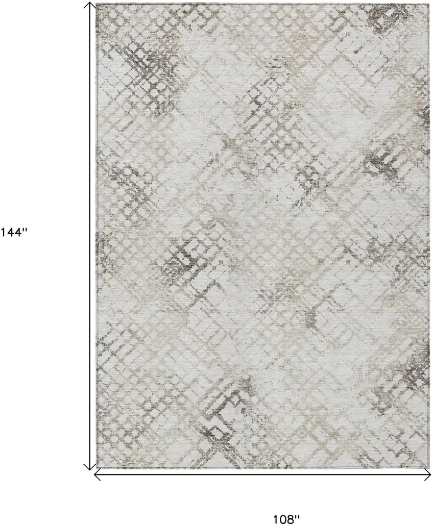 Taupe Beige And Brown Geometric Washable Indoor Outdoor Area Rug Photo 3