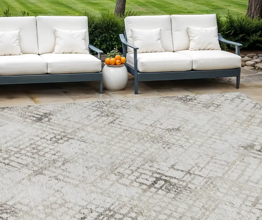 Taupe Beige And Brown Geometric Washable Indoor Outdoor Area Rug Photo 1