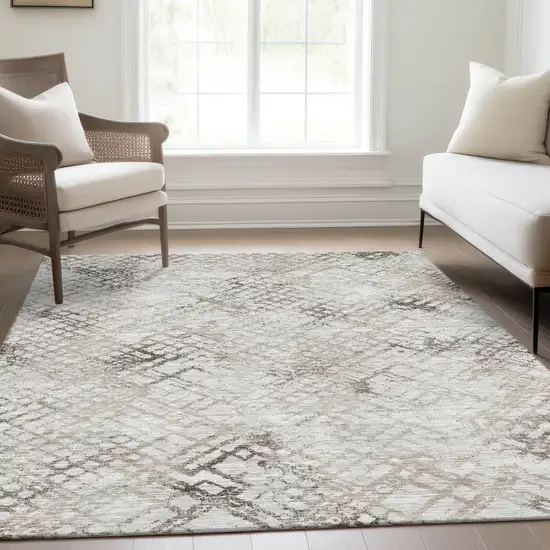 Taupe Beige And Brown Geometric Washable Indoor Outdoor Area Rug Photo 8