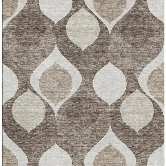 Taupe Beige And Brown Ogee Washable Area Rug With UV Protection Photo 3