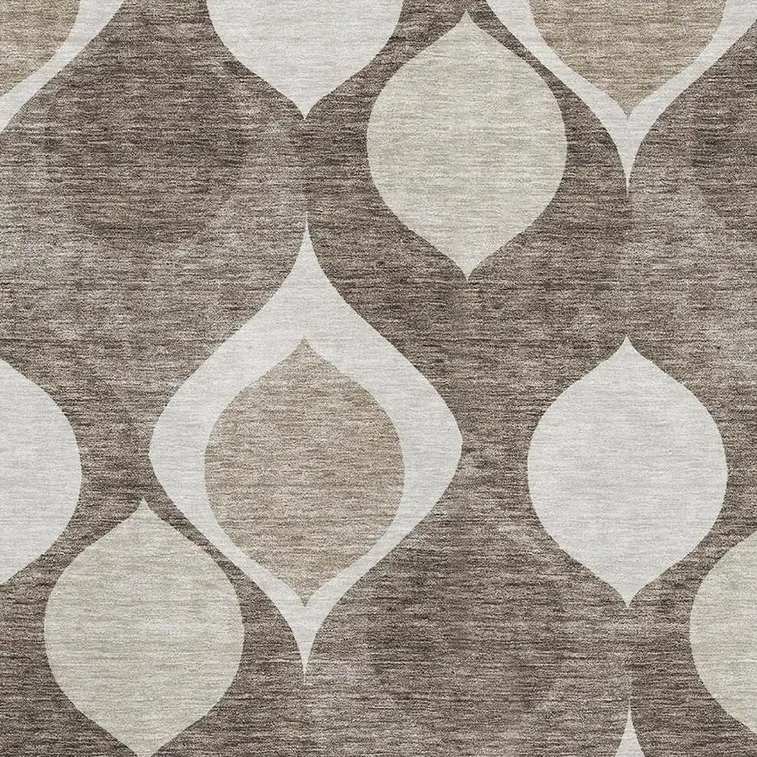 Taupe Beige And Brown Ogee Washable Area Rug With UV Protection Photo 3