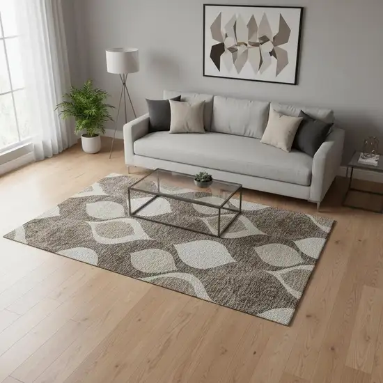 Taupe Beige And Brown Ogee Washable Area Rug With UV Protection Photo 2