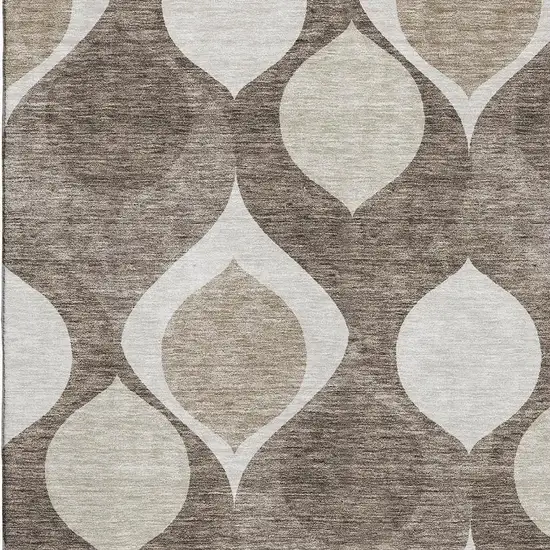 Taupe Beige And Brown Ogee Washable Area Rug With UV Protection Photo 3