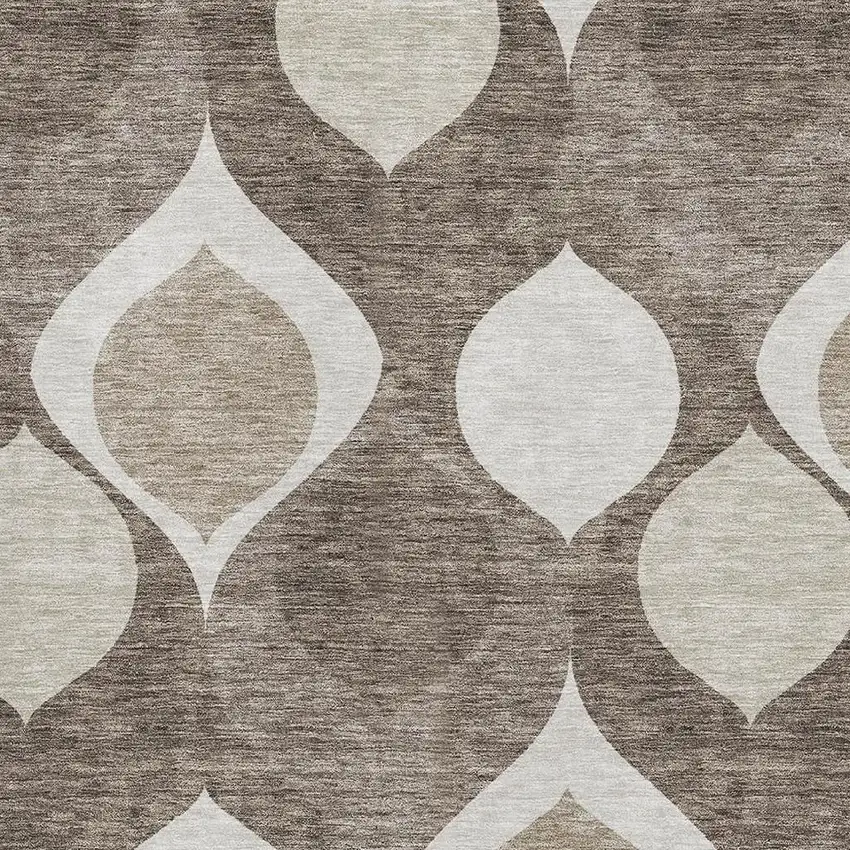 Taupe Beige And Brown Ogee Washable Area Rug With UV Protection Photo 3