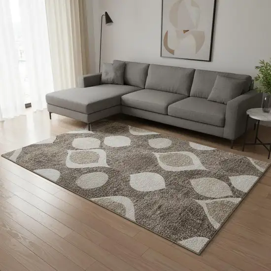 Taupe Beige And Brown Ogee Washable Area Rug With UV Protection Photo 2