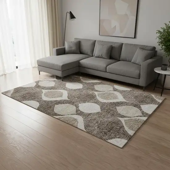 Taupe Beige And Brown Ogee Washable Area Rug With UV Protection Photo 2