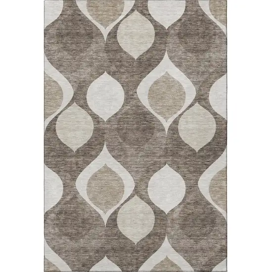 Taupe Beige And Brown Ogee Washable Area Rug With UV Protection Photo 4
