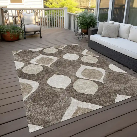 Taupe Beige And Brown Ogee Washable Indoor Outdoor Area Rug Photo 9