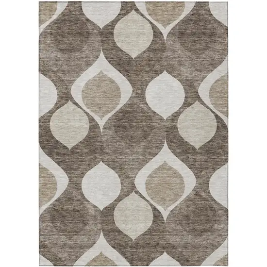 Taupe Beige And Brown Ogee Washable Indoor Outdoor Area Rug Photo 1