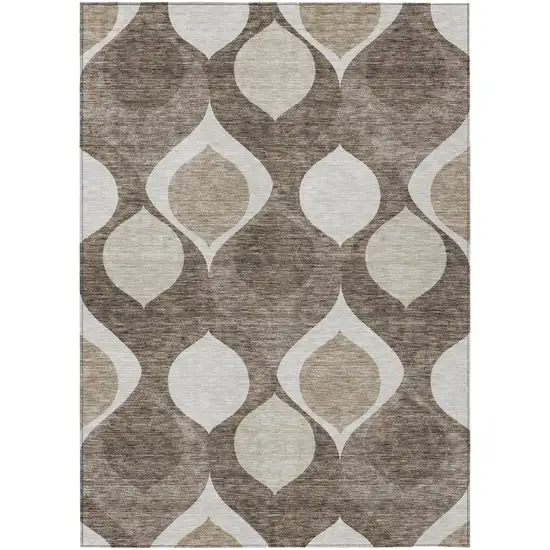 Taupe Beige And Brown Ogee Washable Indoor Outdoor Area Rug Photo 1