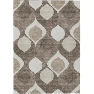 Photo of Taupe Beige And Brown Ogee Washable Indoor Outdoor Area Rug