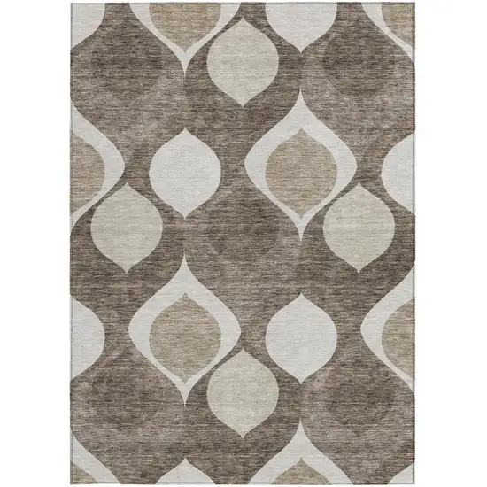 Taupe Beige And Brown Ogee Washable Indoor Outdoor Area Rug Photo 5
