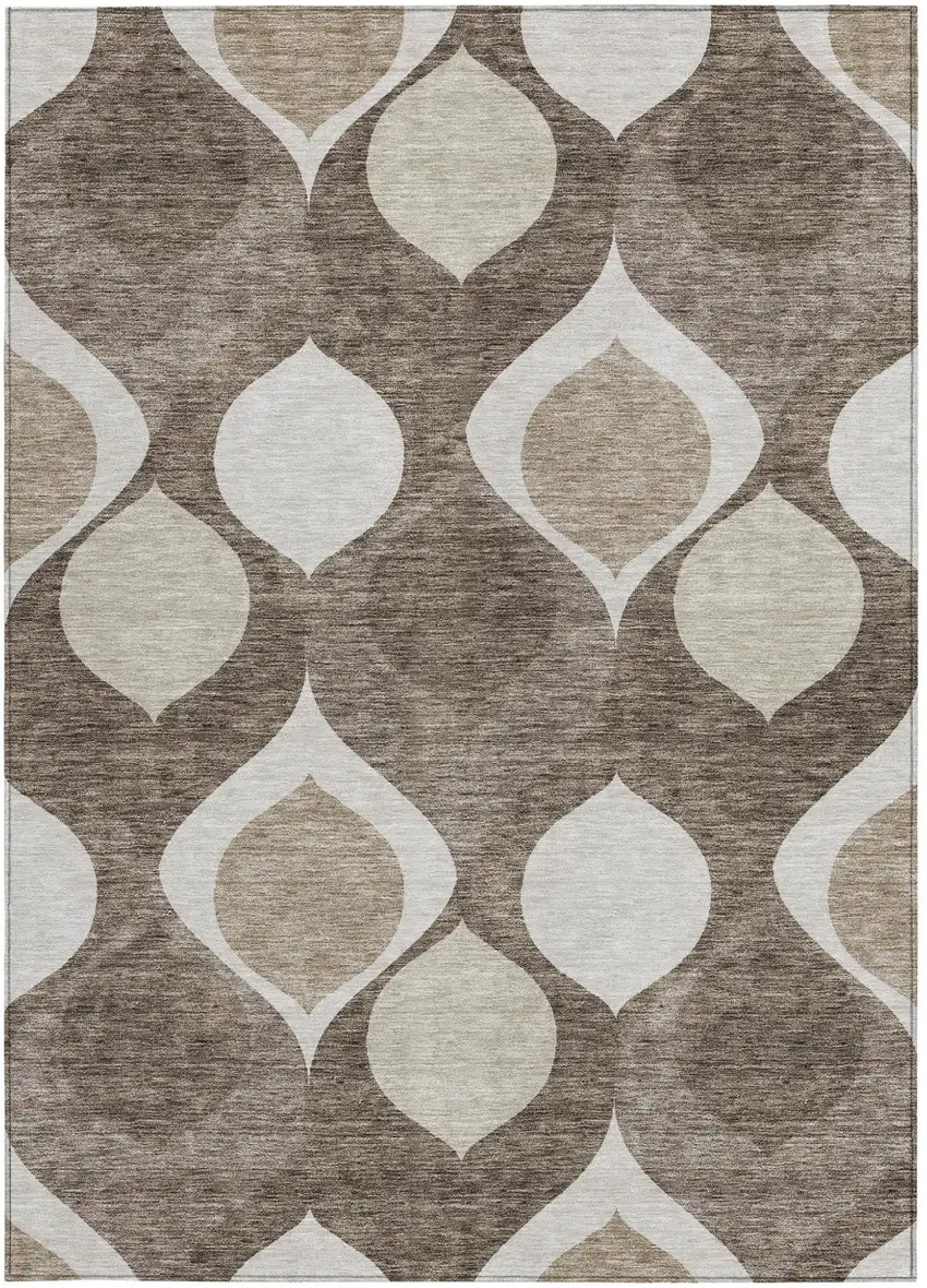 Taupe Beige And Brown Ogee Washable Indoor Outdoor Area Rug Photo 5