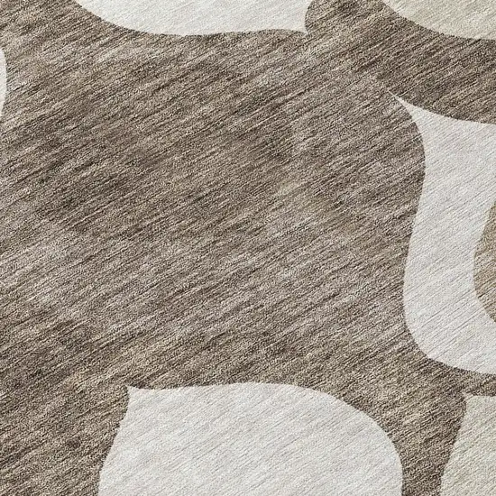 Taupe Beige And Brown Ogee Washable Indoor Outdoor Area Rug Photo 4