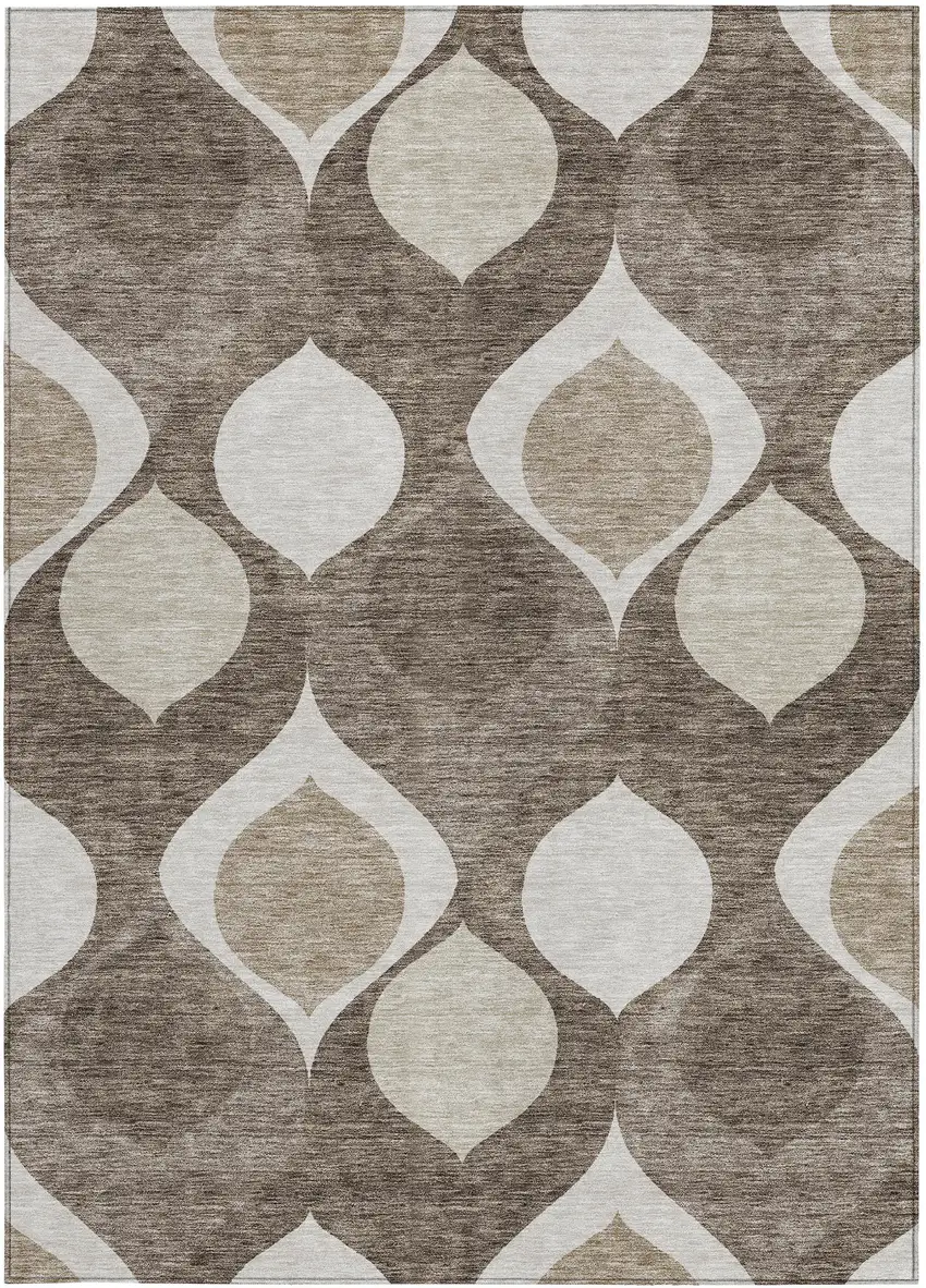 Taupe Beige And Brown Ogee Washable Indoor Outdoor Area Rug Photo 5