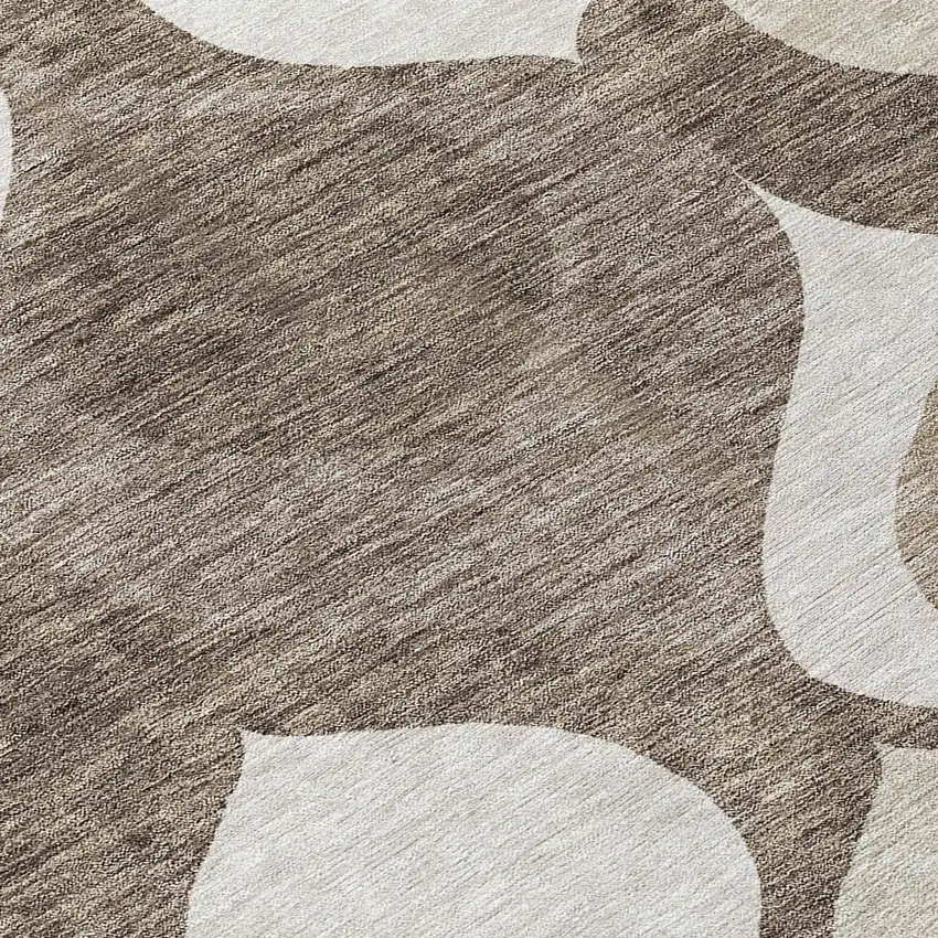 Taupe Beige And Brown Ogee Washable Indoor Outdoor Area Rug Photo 4