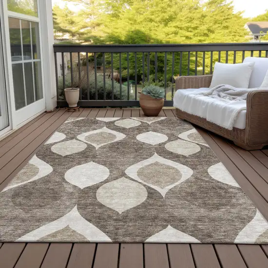 Taupe Beige And Brown Ogee Washable Indoor Outdoor Area Rug Photo 6