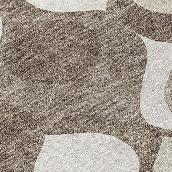 Taupe Beige And Brown Ogee Washable Indoor Outdoor Area Rug Photo 4