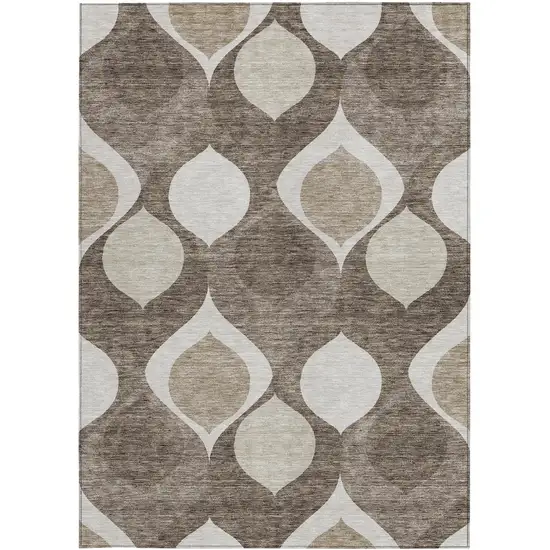 Taupe Beige And Brown Ogee Washable Indoor Outdoor Area Rug Photo 5