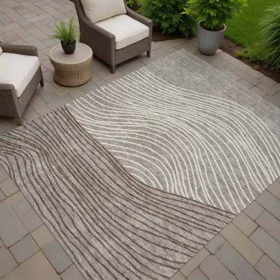 Taupe Beige And Brown Striped Washable Indoor Outdoor Area Rug Photo 7