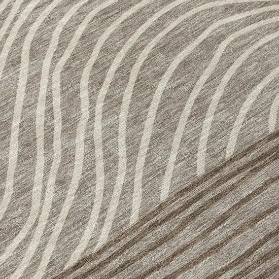 Taupe Beige And Brown Striped Washable Indoor Outdoor Area Rug Photo 8