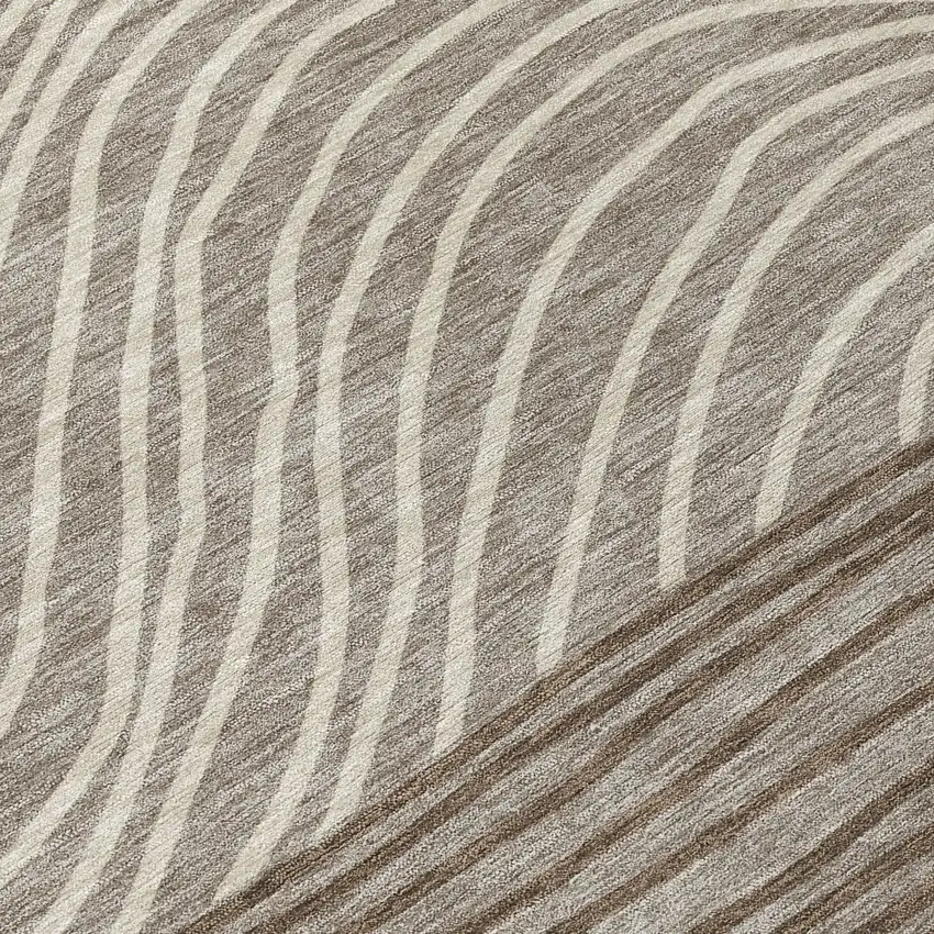 Taupe Beige And Brown Striped Washable Indoor Outdoor Area Rug Photo 8
