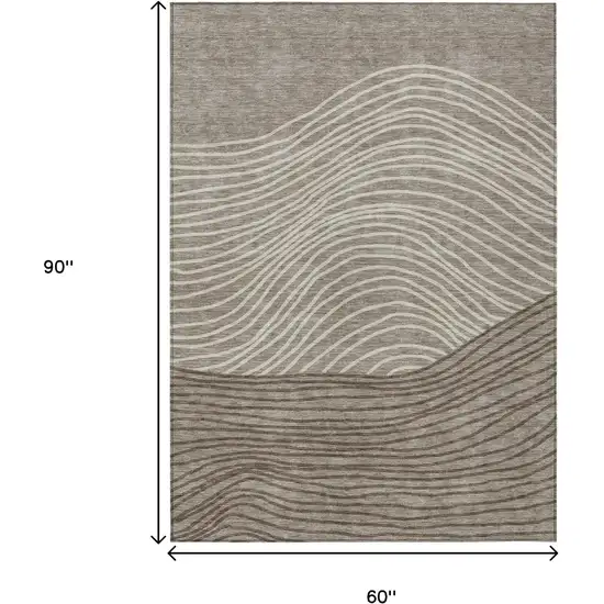 Taupe Beige And Brown Striped Washable Indoor Outdoor Area Rug Photo 3