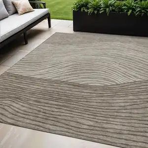 Photo of Taupe Beige And Brown Striped Washable Indoor Outdoor Area Rug