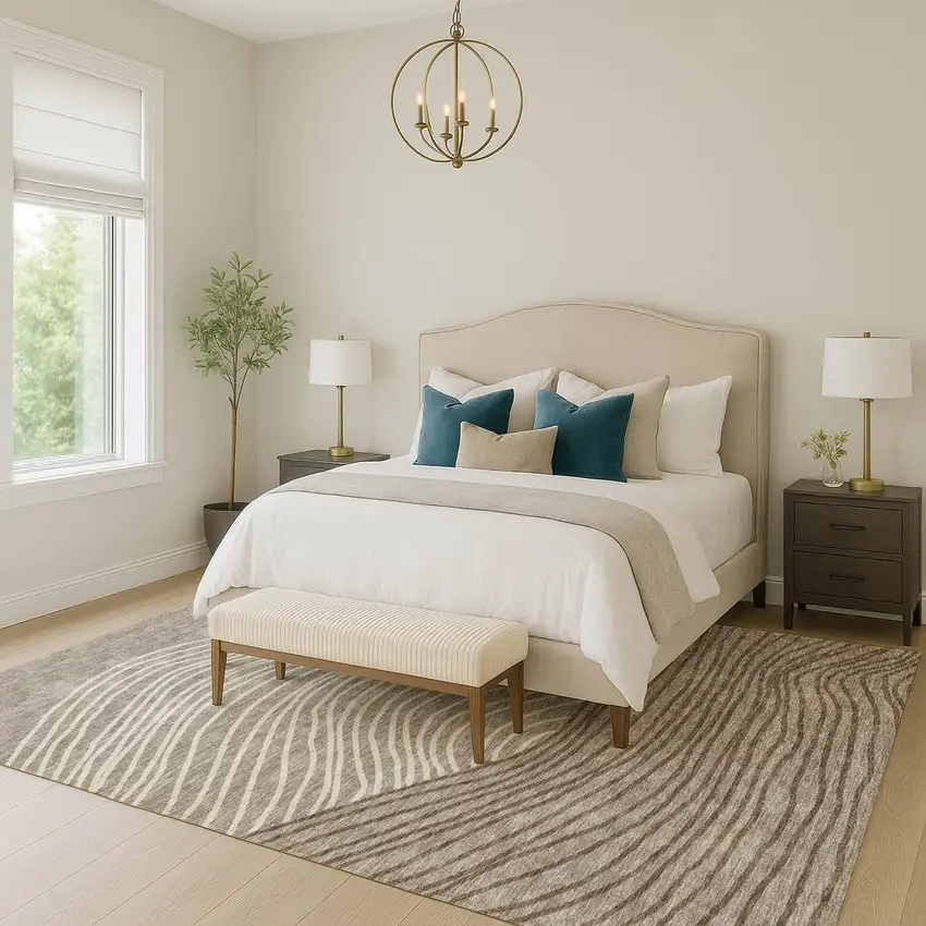 Taupe Beige And Brown Striped Washable Indoor Outdoor Area Rug Photo 9