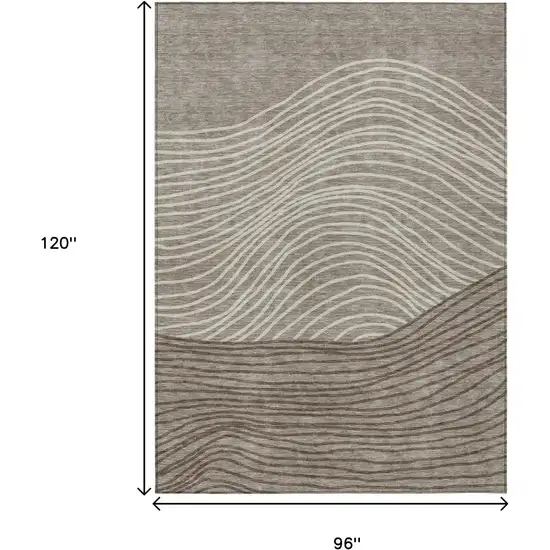 Taupe Beige And Brown Striped Washable Indoor Outdoor Area Rug Photo 3