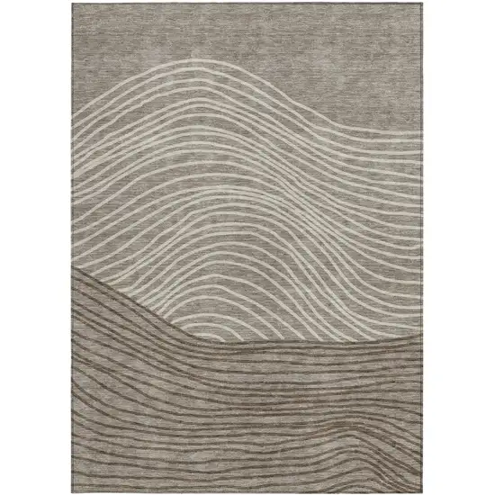 Taupe Beige And Brown Striped Washable Indoor Outdoor Area Rug Photo 4