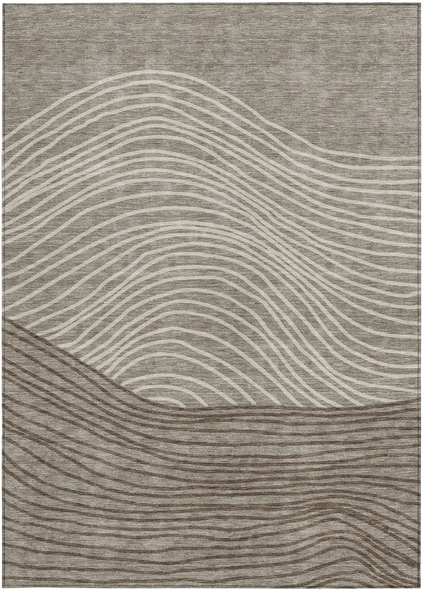 Taupe Beige And Brown Striped Washable Indoor Outdoor Area Rug Photo 4