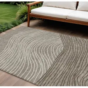 Photo of Taupe Beige And Brown Striped Washable Indoor Outdoor Area Rug