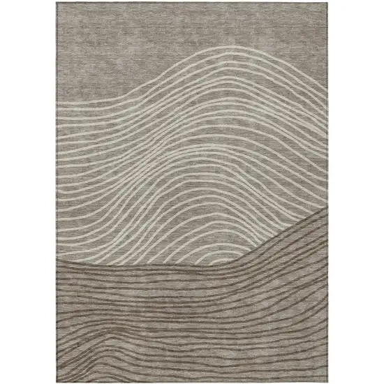 Taupe Beige And Brown Striped Washable Indoor Outdoor Area Rug Photo 2