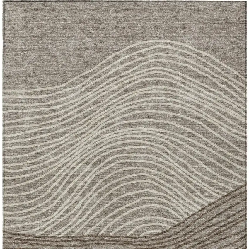 Taupe Beige And Brown Striped Washable Indoor Outdoor Area Rug Photo 6