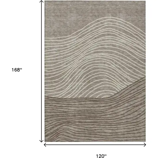 Taupe Beige And Brown Striped Washable Indoor Outdoor Area Rug Photo 3