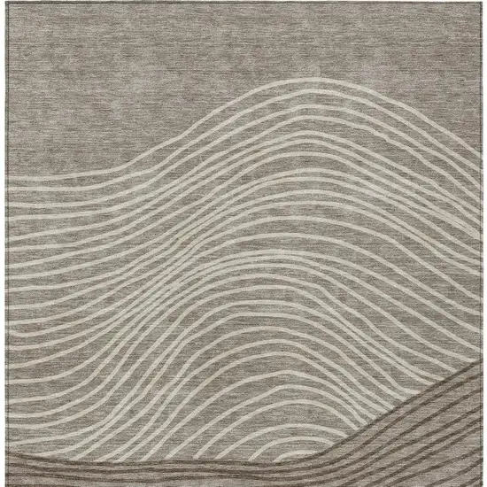 Taupe Beige And Brown Striped Washable Indoor Outdoor Area Rug Photo 5
