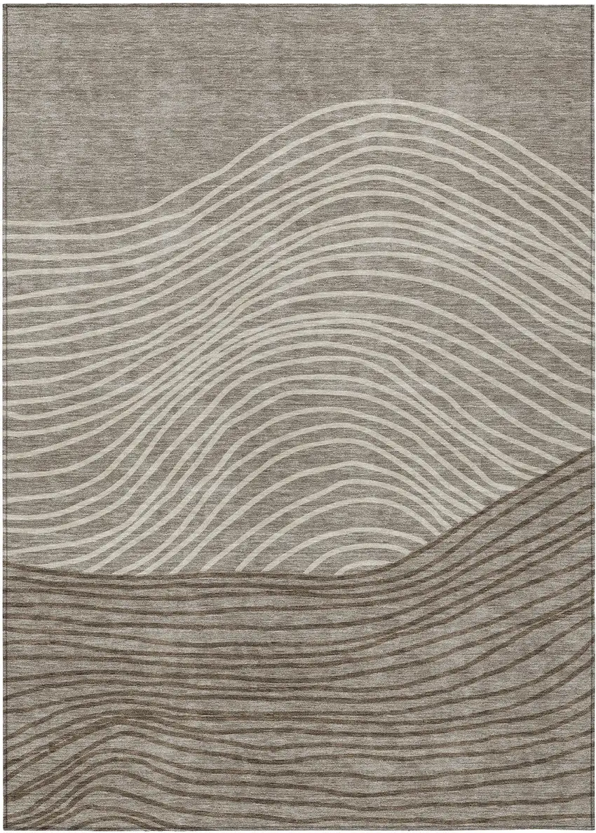 Taupe Beige And Brown Striped Washable Indoor Outdoor Area Rug Photo 2